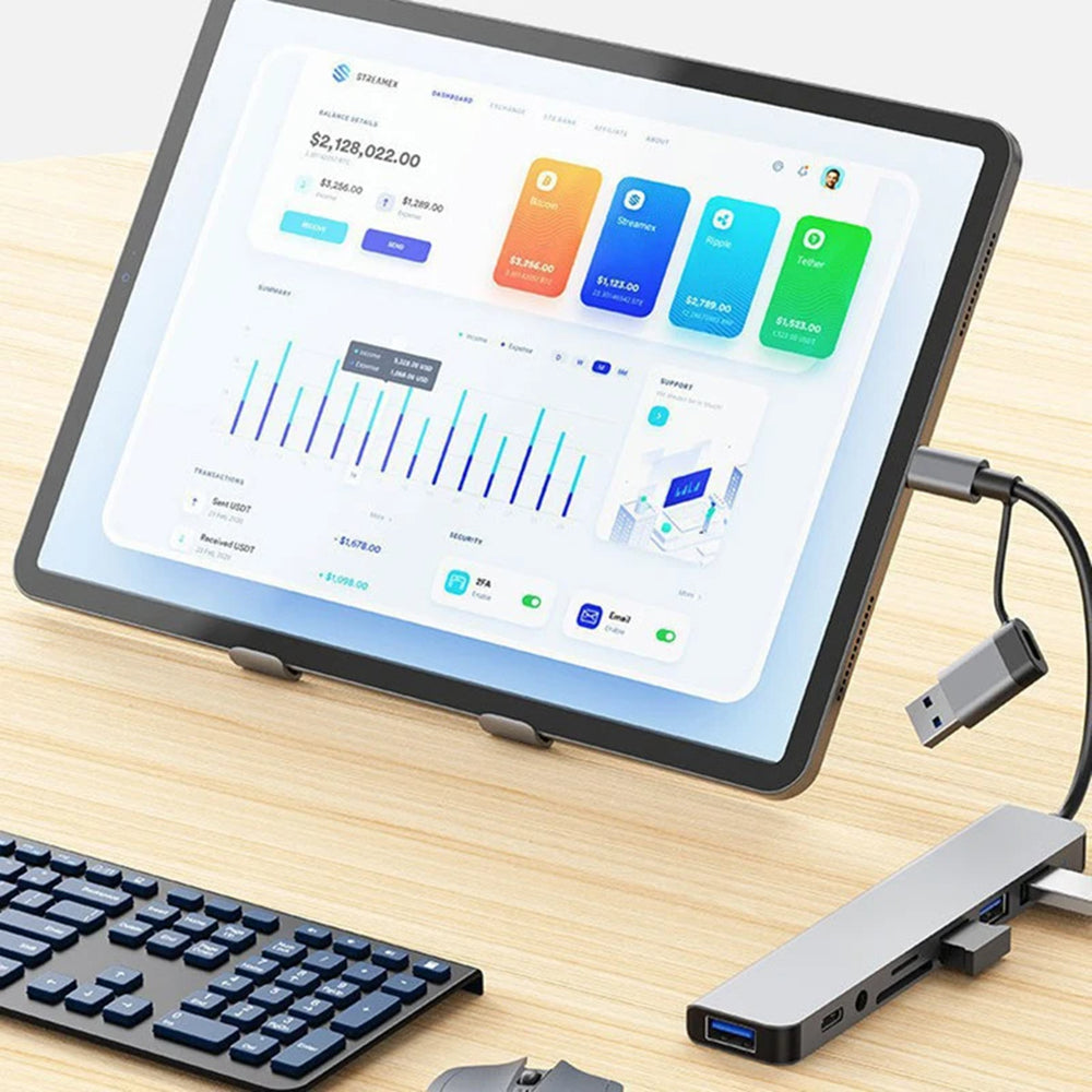 USB / USB-C Hub Techsuit H9 DataBridge, 8in1, Grau