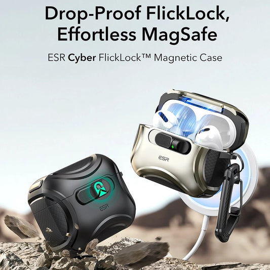 ESR Cyber FlickLock Hülle für Apple AirPods Pro 3, Schwarz