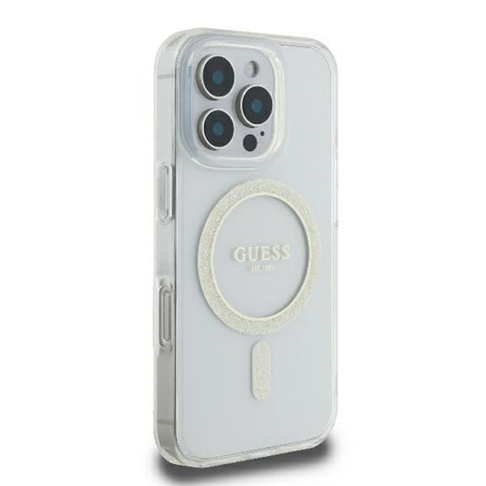 Étui MagSafe pour Apple iPhone 16 Pro, Guess, IML Glitter Ring, Transparent GUHMP16LHFGERET