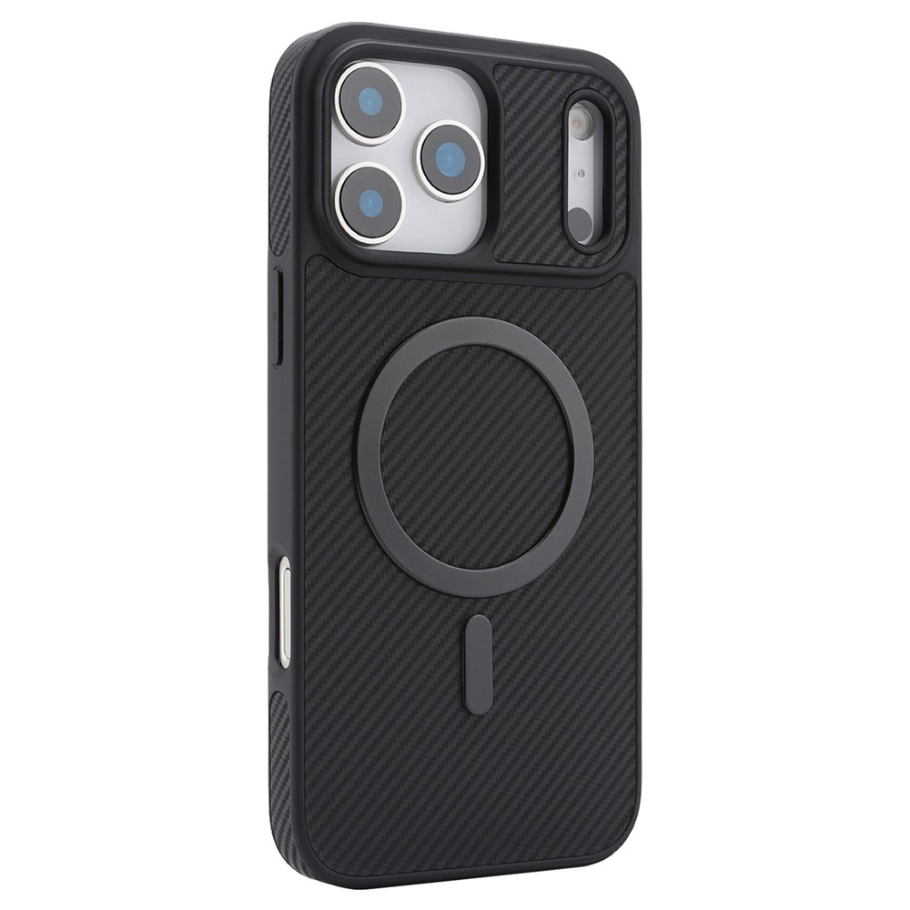 Coque MagSafe pour Apple iPhone 17 Pro Max, OEM, Anneau Métallique en Carbone, Noire