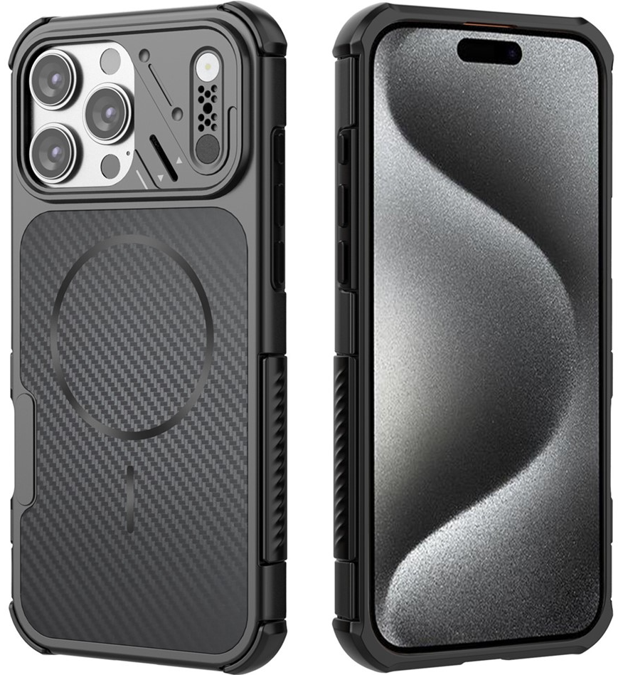 Coque MagSafe pour Apple iPhone 16 Pro Max, OEM, Protection en carbone et des coins, Noire