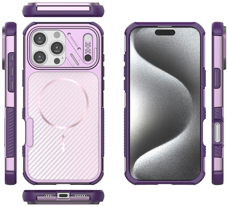 Coque MagSafe pour Apple iPhone 16 Pro Max, OEM, Protection en carbone et aux coins, Violet