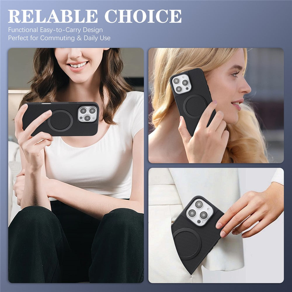 Coque MagSafe pour Apple iPhone 16 Pro, OEM, Anneau Métallique en Carbone, Noire