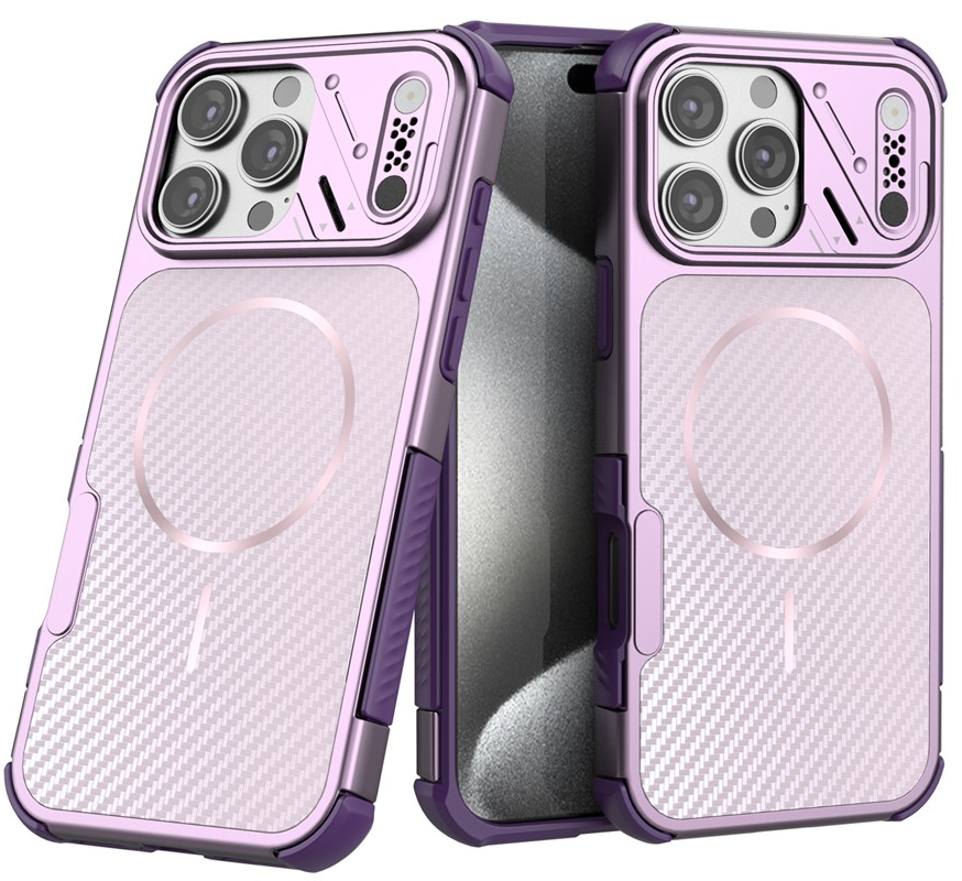 Coque MagSafe pour Apple iPhone 16 Pro Max, OEM, Protection en carbone et aux coins, Violet