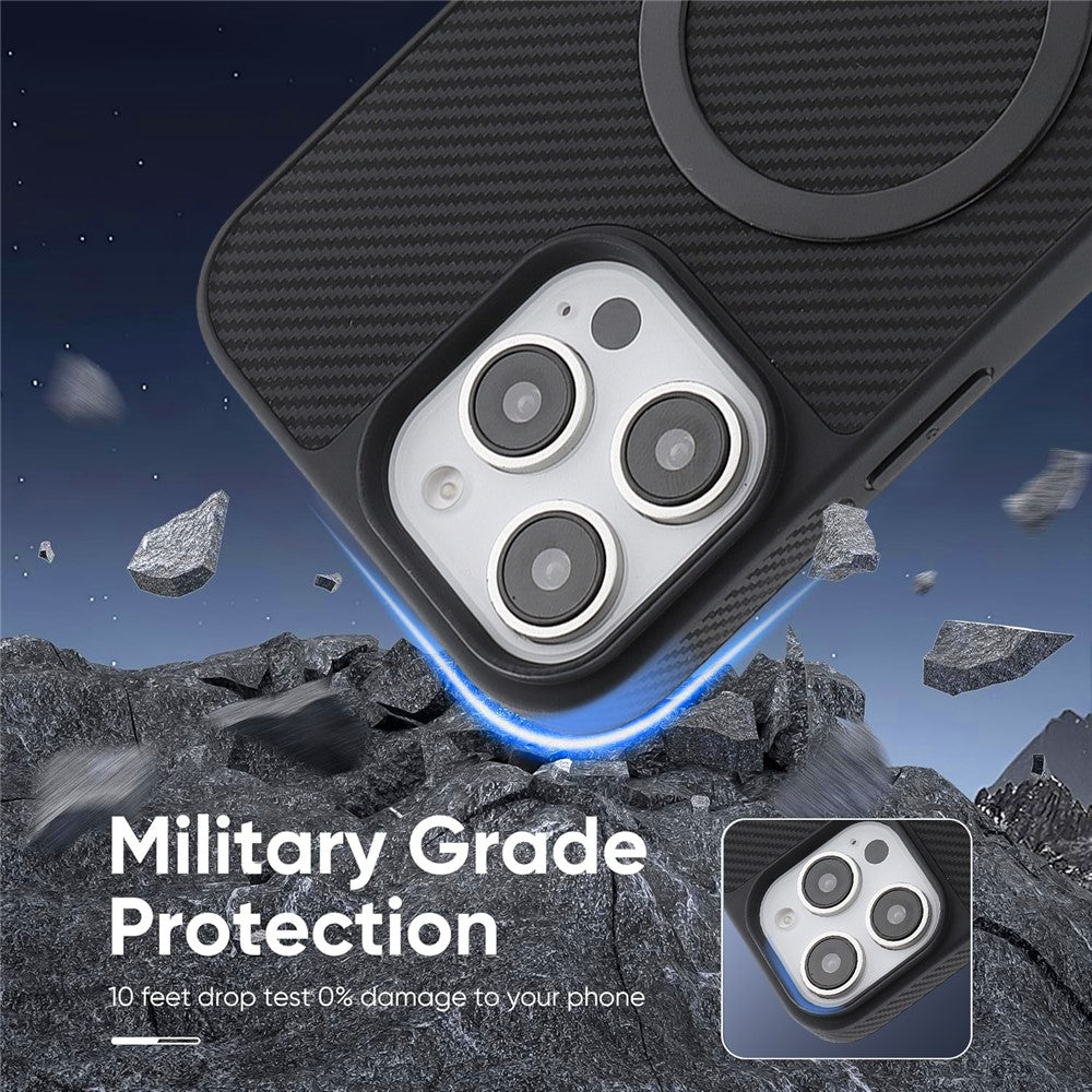 Coque MagSafe pour Apple iPhone 16 Pro, OEM, Anneau Métallique en Carbone, Noire