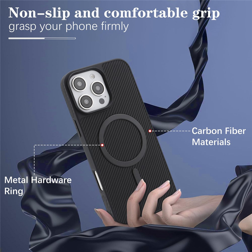 Coque MagSafe pour Apple iPhone 16 Pro Max, OEM, Anneau Métallique en Carbone, Noire