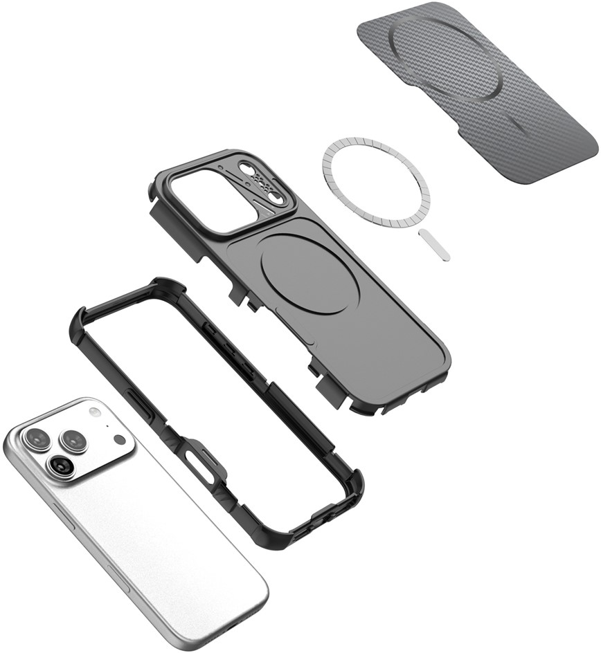 Coque MagSafe pour Apple iPhone 18 Pro / 17 Pro, OEM, Protection en carbone et coins, Noire