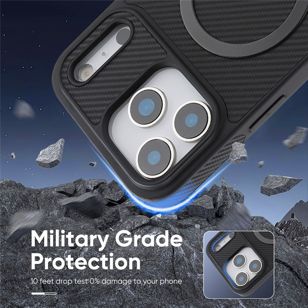 Coque MagSafe pour Apple iPhone 17 Pro Max, OEM, Anneau Métallique en Carbone, Noire
