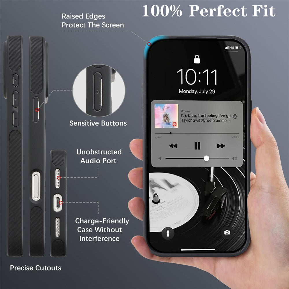 Coque MagSafe pour Apple iPhone 16 Pro Max, OEM, Anneau Métallique en Carbone, Noire