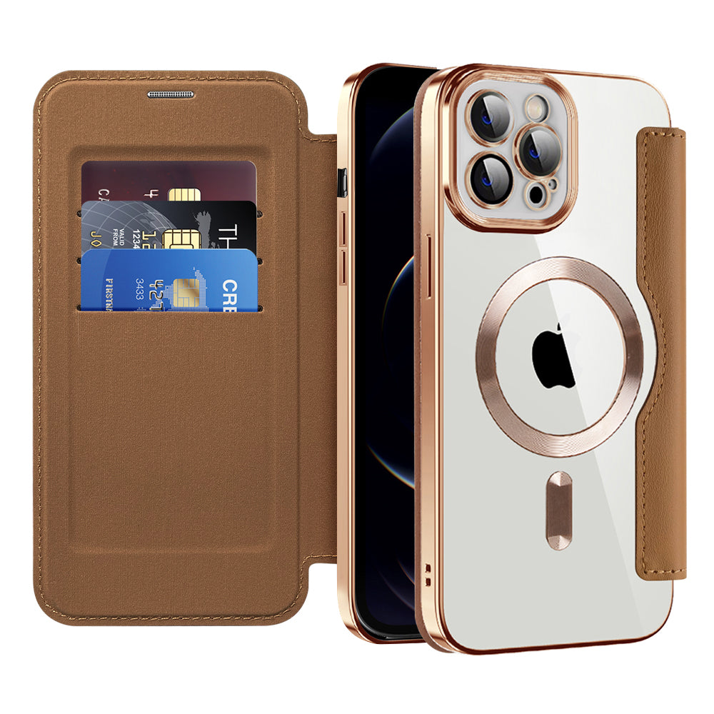 Coque MagSafe pour Apple iPhone 12 Pro, Techsuit, SmartMag Book, Marron