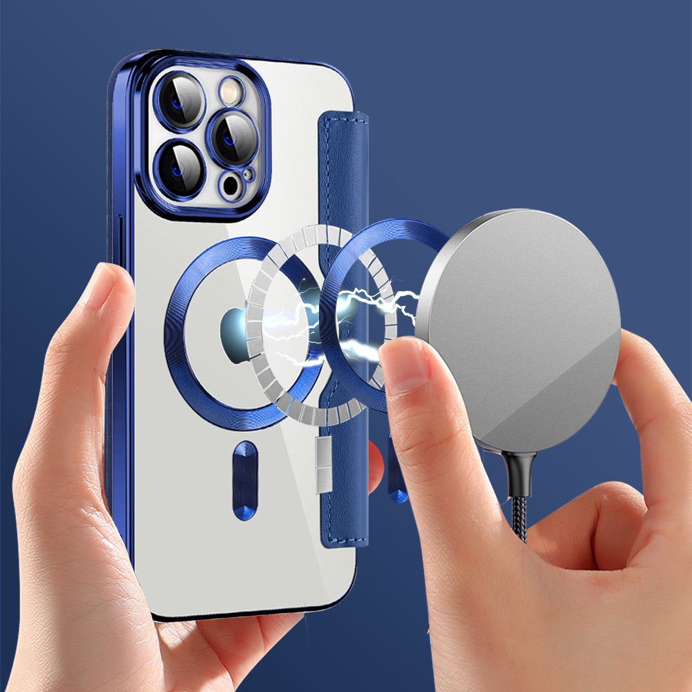 Coque MagSafe pour Apple iPhone 13 Pro Max, Techsuit, SmartMag Book, Bleue