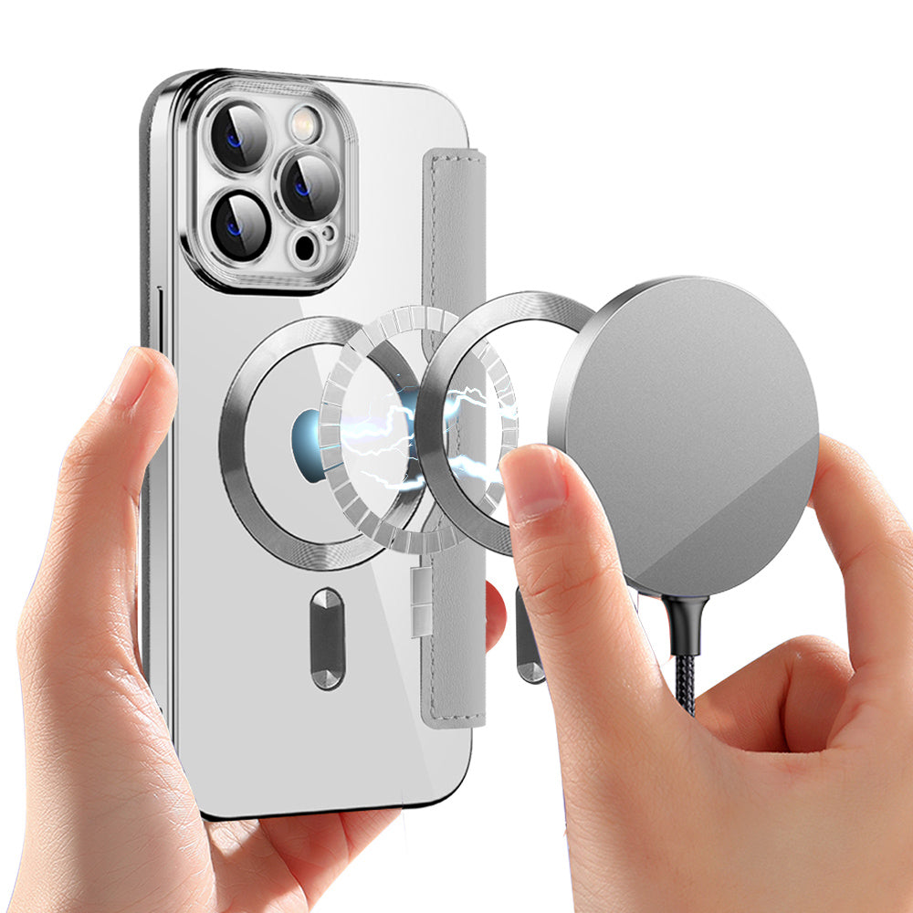 Coque MagSafe pour Apple iPhone 13 Pro Max, Techsuit, SmartMag Book, Gris