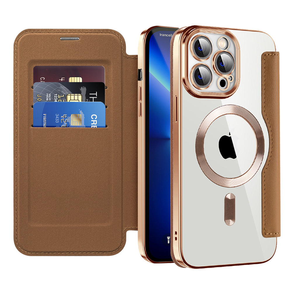 Coque MagSafe pour Apple iPhone 13 Pro Max, Techsuit, SmartMag Book, Marron