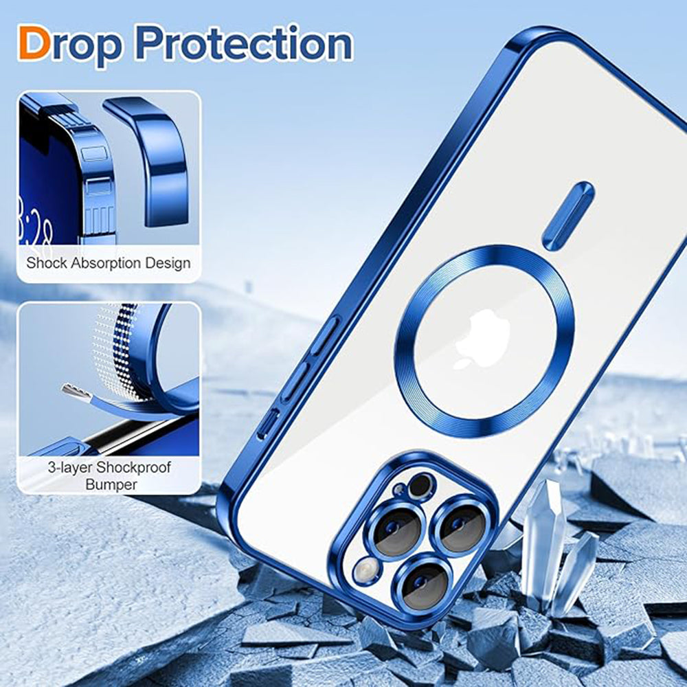 Coque MagSafe pour Apple iPhone 13 Pro, Techsuit, Luxury Crystal, Bleu Foncé