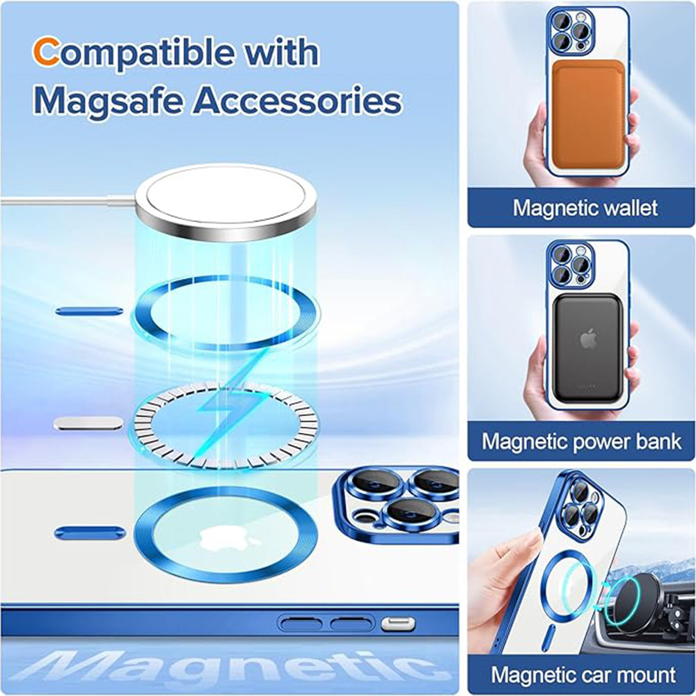 Coque MagSafe pour Apple iPhone 13 Pro, Techsuit, Luxury Crystal, Bleu Foncé