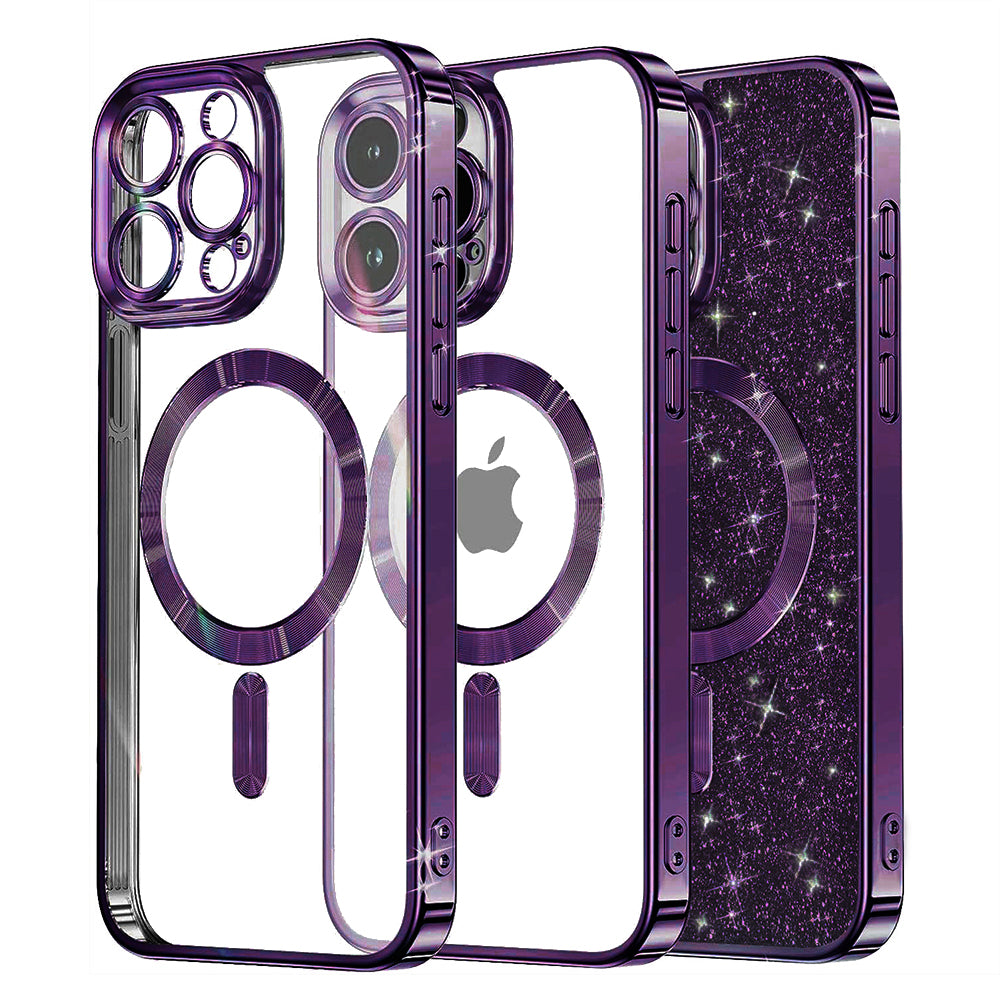 Coque MagSafe pour Apple iPhone 13 Pro, Techsuit, Luxury Glitter, Violet Foncé