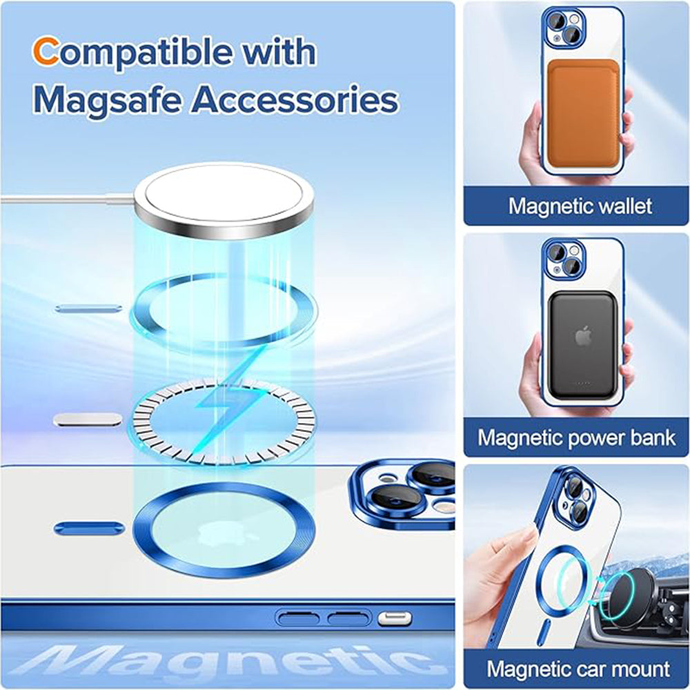 Coque MagSafe pour Apple iPhone 13, Techsuit, Luxury Crystal, Bleu Foncé