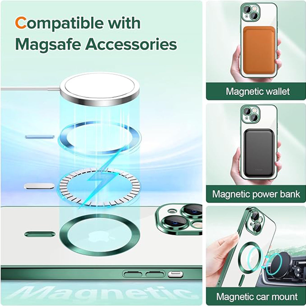 Coque MagSafe pour Apple iPhone 14 Plus, Techsuit, Luxury Crystal, Vert Foncé
