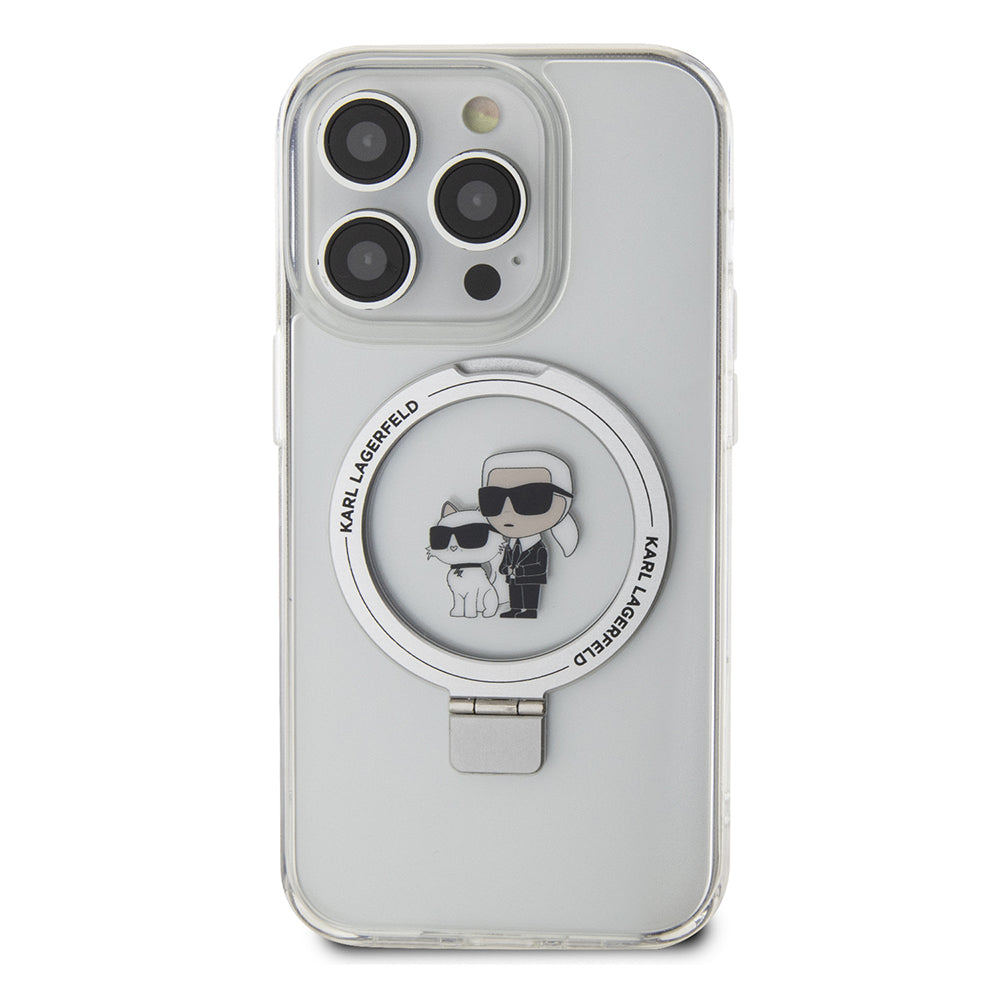 MagSafe Case for Apple iPhone 14 Pro, Karl Lagerfeld, Ring Stand Karl & Choupette, White