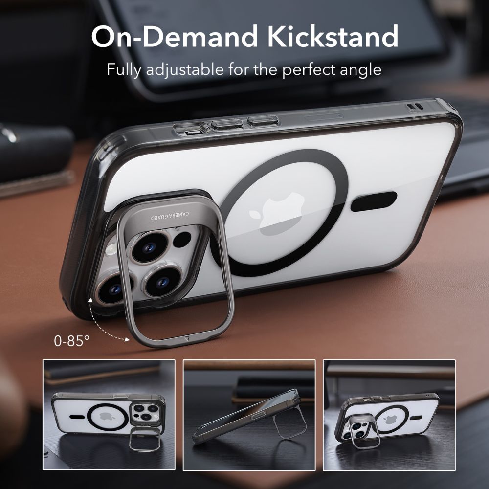 MagSafe Hülle für Apple iPhone 14 Pro Max, ESR, Classic Kickstand, Schwarz Transparent