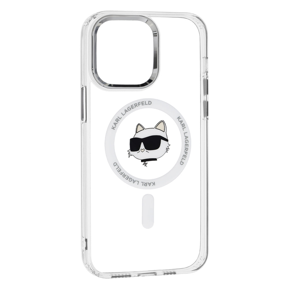 Coque MagSafe pour Apple iPhone 14 Pro Max, Karl Lagerfeld, IML Metal Choupette's Head, Blanche