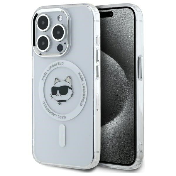 Coque MagSafe pour Apple iPhone 14 Pro Max, Karl Lagerfeld, IML Metal Choupette's Head, Blanche