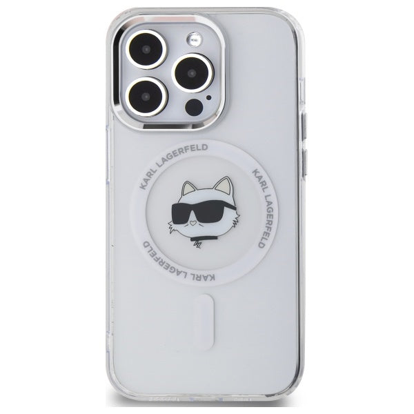 Coque MagSafe pour Apple iPhone 14 Pro Max, Karl Lagerfeld, IML Metal Choupette's Head, Blanche