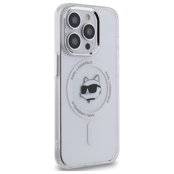 Coque MagSafe pour Apple iPhone 14 Pro Max, Karl Lagerfeld, IML Metal Choupette's Head, Blanche