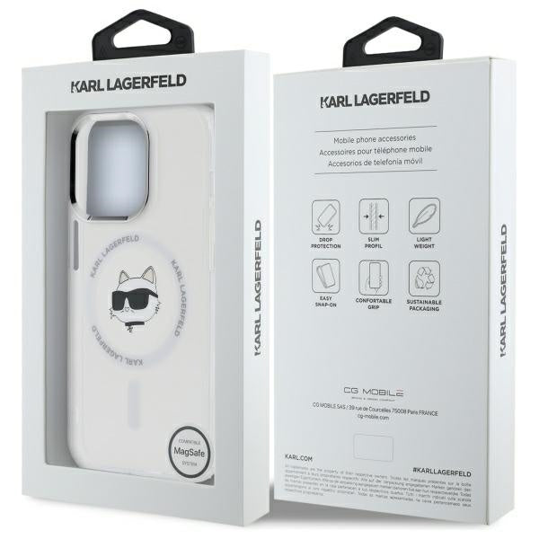 Coque MagSafe pour Apple iPhone 14 Pro Max, Karl Lagerfeld, IML Metal Choupette's Head, Blanche