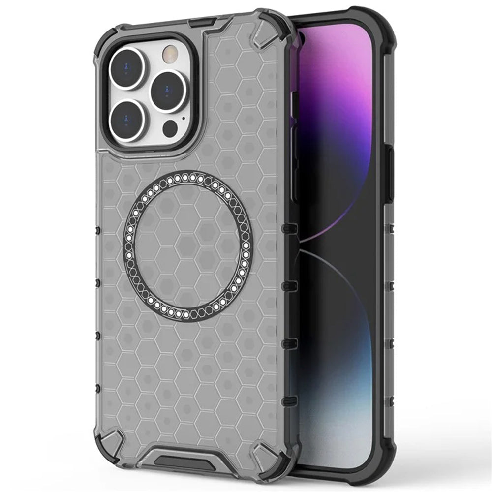 Coque MagSafe pour Apple iPhone 14 Pro, Techsuit, HoneyComb Shield, Blanche