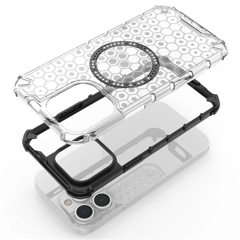 Coque MagSafe pour Apple iPhone 14 Pro, Techsuit, HoneyComb Shield, Blanche