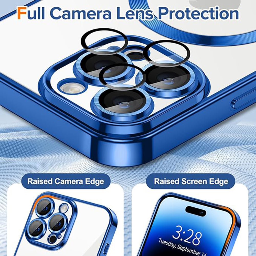 Coque MagSafe pour Apple iPhone 14 Pro, Techsuit, Luxury Crystal, Bleu Foncé