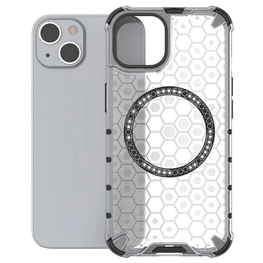 Coque MagSafe pour Apple iPhone 14, Techsuit, HoneyComb Shield, Blanche