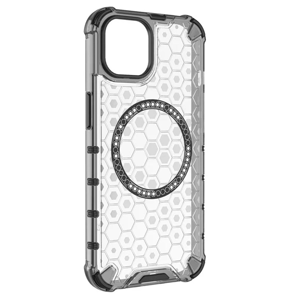 Coque MagSafe pour Apple iPhone 14, Techsuit, HoneyComb Shield, Blanche