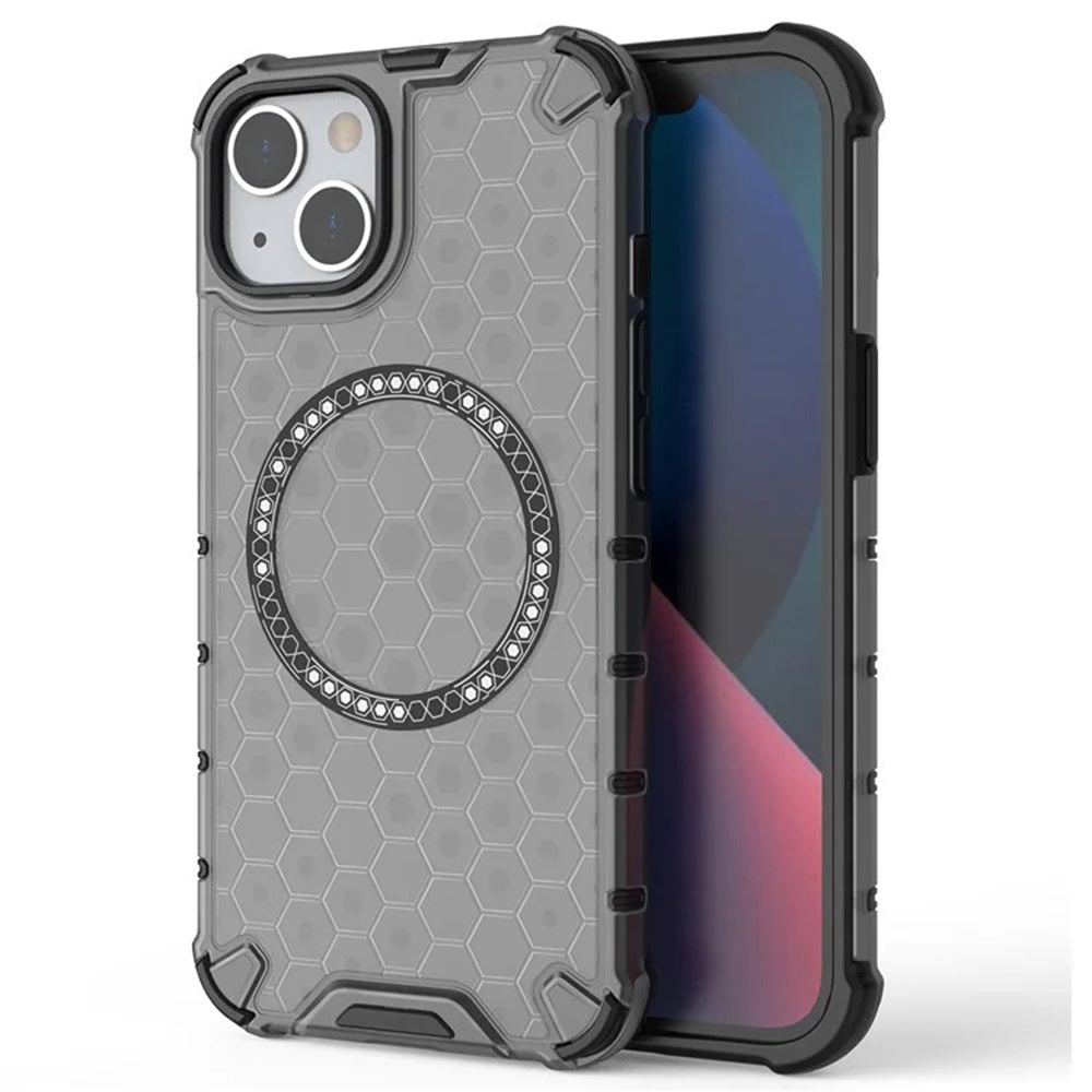 Coque MagSafe pour Apple iPhone 14, Techsuit, HoneyComb Shield, Noire