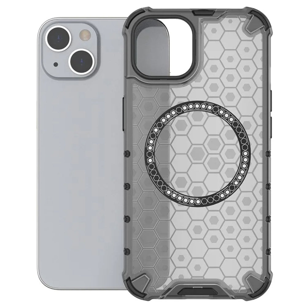 Coque MagSafe pour Apple iPhone 14, Techsuit, HoneyComb Shield, Noire