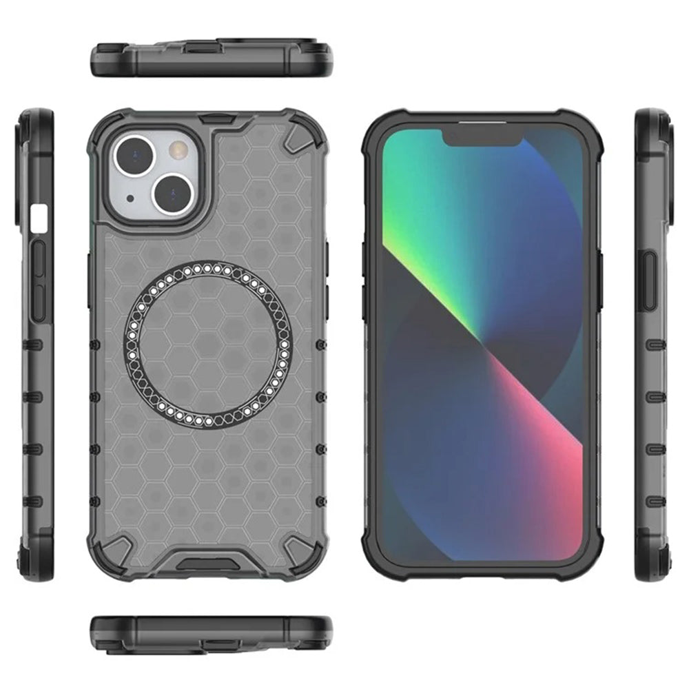 Coque MagSafe pour Apple iPhone 14, Techsuit, HoneyComb Shield, Noire