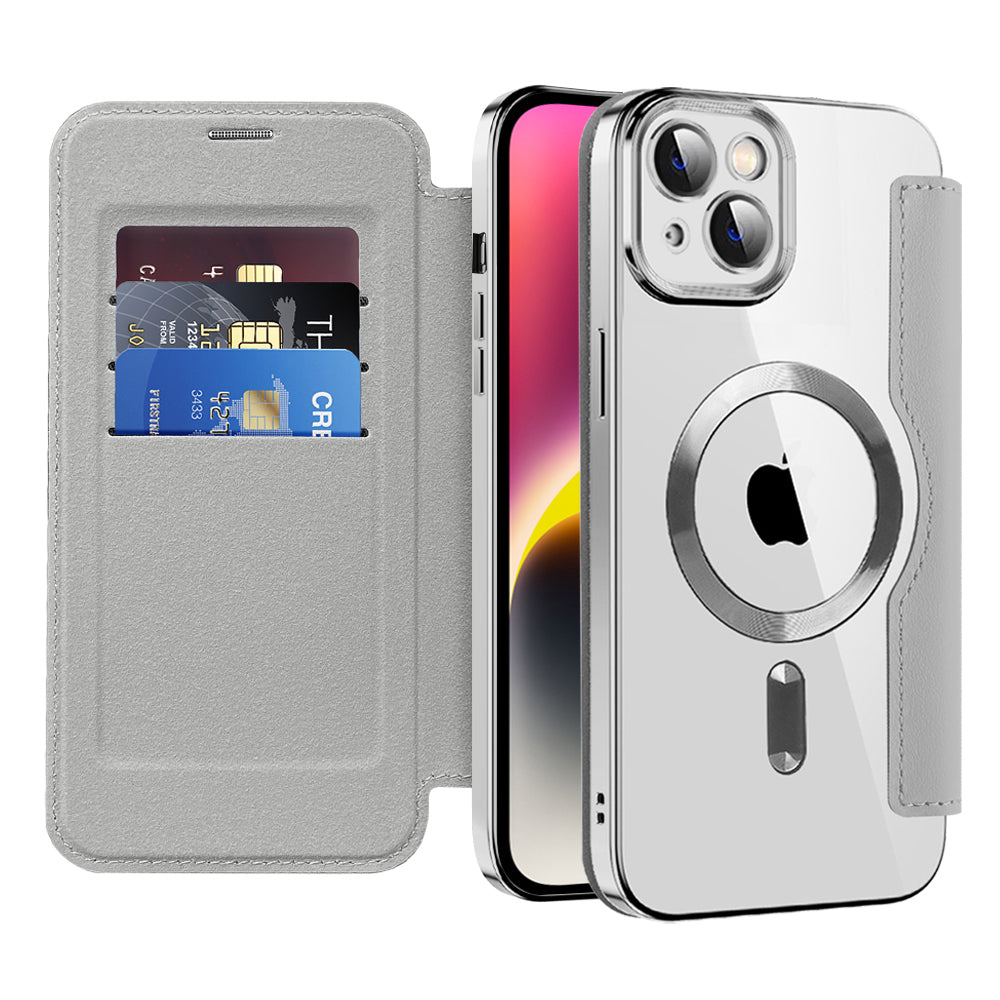 Coque MagSafe pour Apple iPhone 14, Techsuit, SmartMag Book, Gris