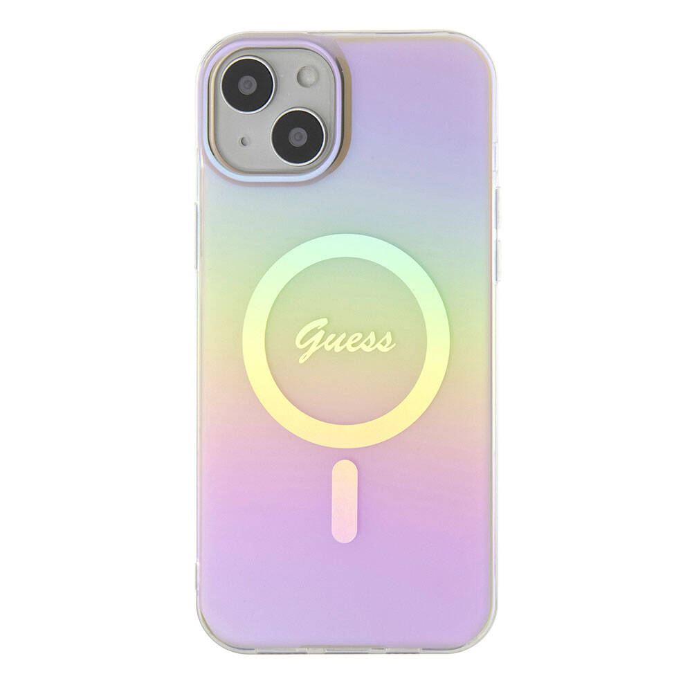 Étui MagSafe pour Apple iPhone 15, Guess, IML Iridescent Script, Rose GUHMP15SHITSP