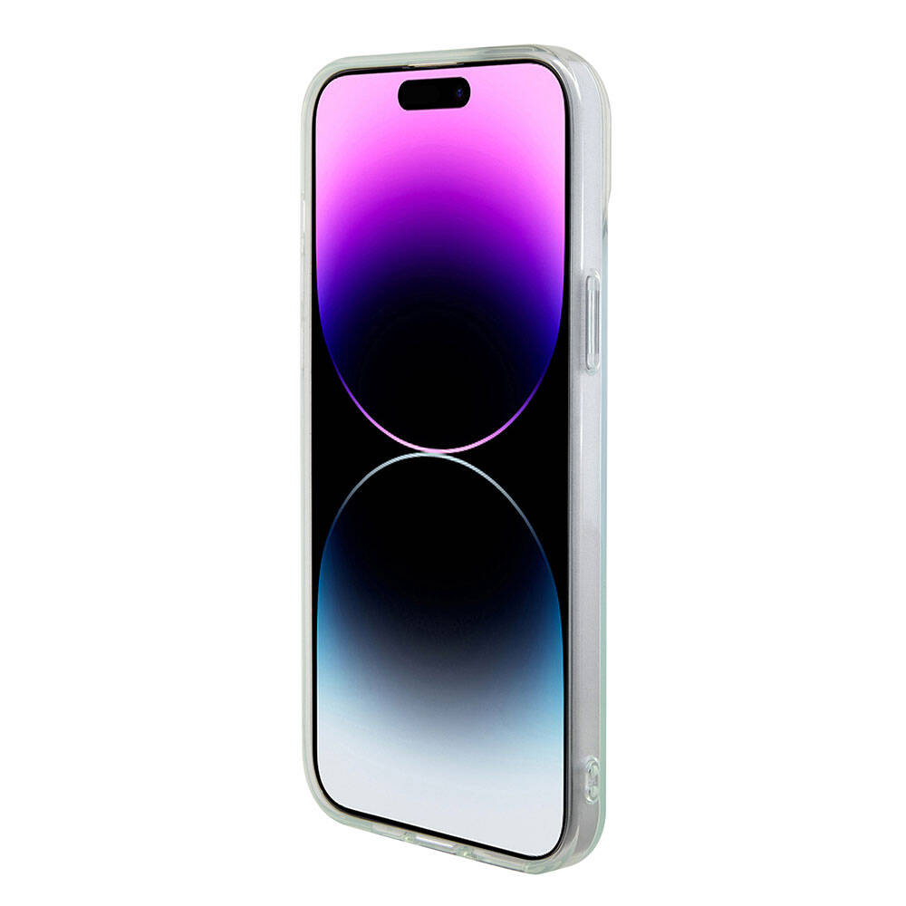 Coque MagSafe pour Apple iPhone 15, Guess, IML Iridescent, Turquoise