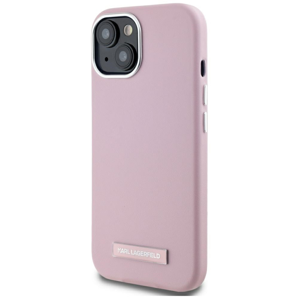 Coque MagSafe pour Apple iPhone 15, Karl Lagerfeld, Plaque Métallique FW, Rose