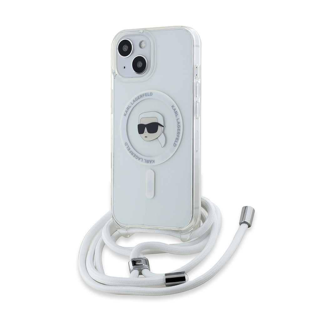 MagSafe Hülle für Apple iPhone 15, Karl Lagerfeld, IML Crossbody Karl's Head, Transparent