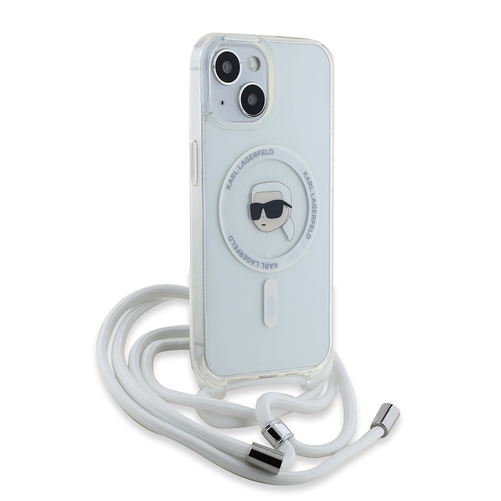 MagSafe Hülle für Apple iPhone 15, Karl Lagerfeld, IML Crossbody Karl's Head, Transparent