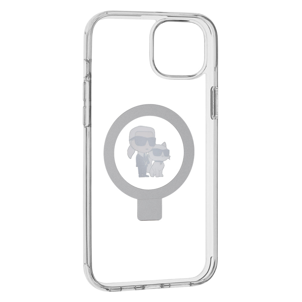 Étui MagSafe pour Apple iPhone 15 Plus, Karl Lagerfeld, Ringstand Karl et Choupette, Blanc