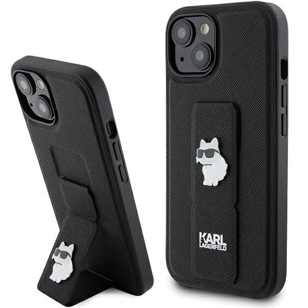 Étui MagSafe pour Apple iPhone 15, Karl Lagerfeld, Saffiano Gripstand Choupette, Noir