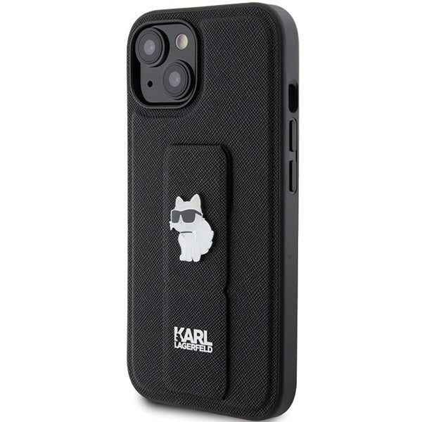 Étui MagSafe pour Apple iPhone 15, Karl Lagerfeld, Saffiano Gripstand Choupette, Noir
