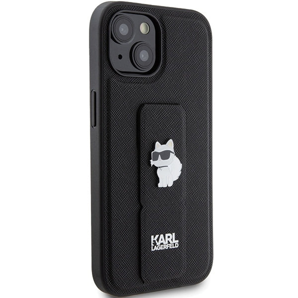 Étui MagSafe pour Apple iPhone 15, Karl Lagerfeld, Saffiano Gripstand Choupette, Noir