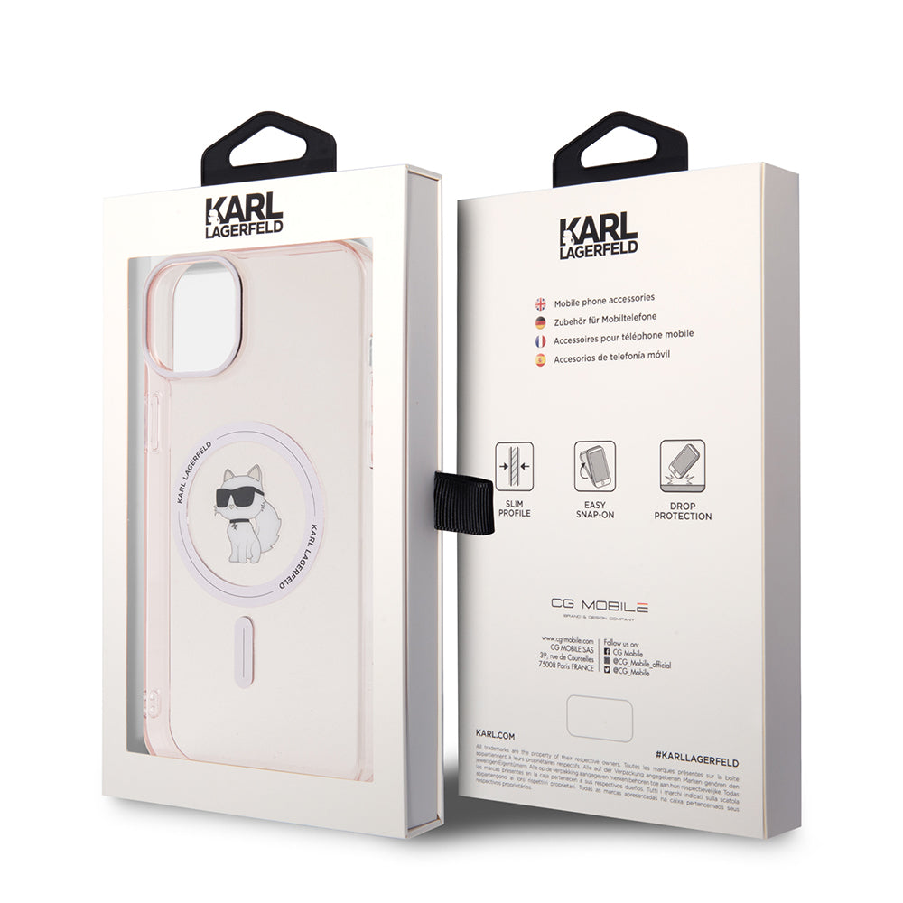 MagSafe Hülle für Apple iPhone 15 Plus / 14 Plus, Karl Lagerfeld, IML Choupette, Rosa