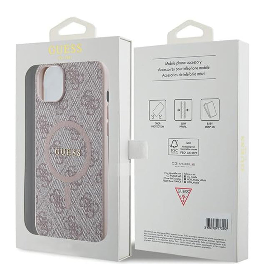 Coque MagSafe pour Apple iPhone 15 Plus, Guess, Collection 4G, Rose.