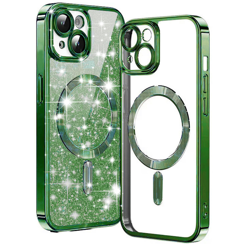 Coque MagSafe pour Apple iPhone 15 Plus, Techsuit, Luxury Glitter, Vert Foncé